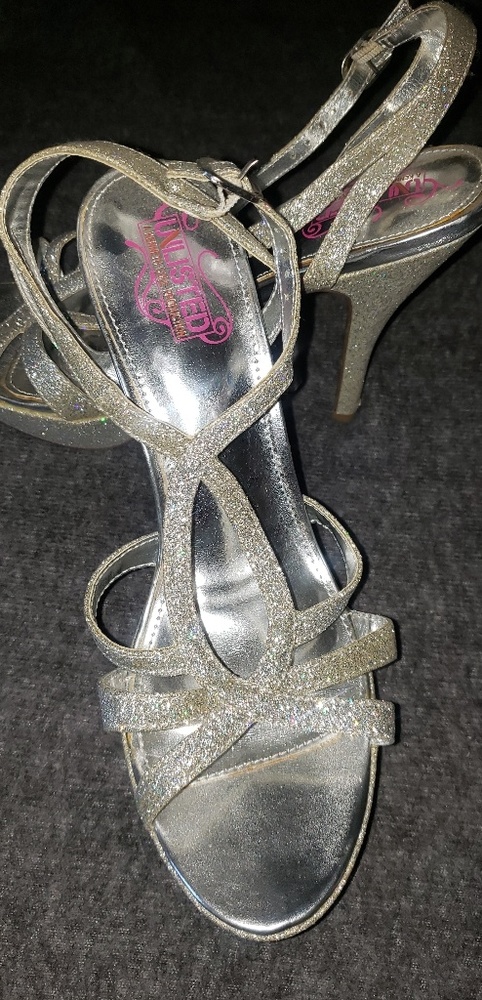 Strappy silver heels with small platform